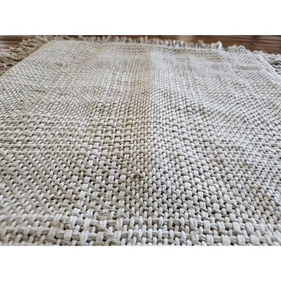 Pottery Barn Woven Plaid Fringe Pillow Cover 22"x22" Beige Linen Cotton Blend - Picture 4 of 8